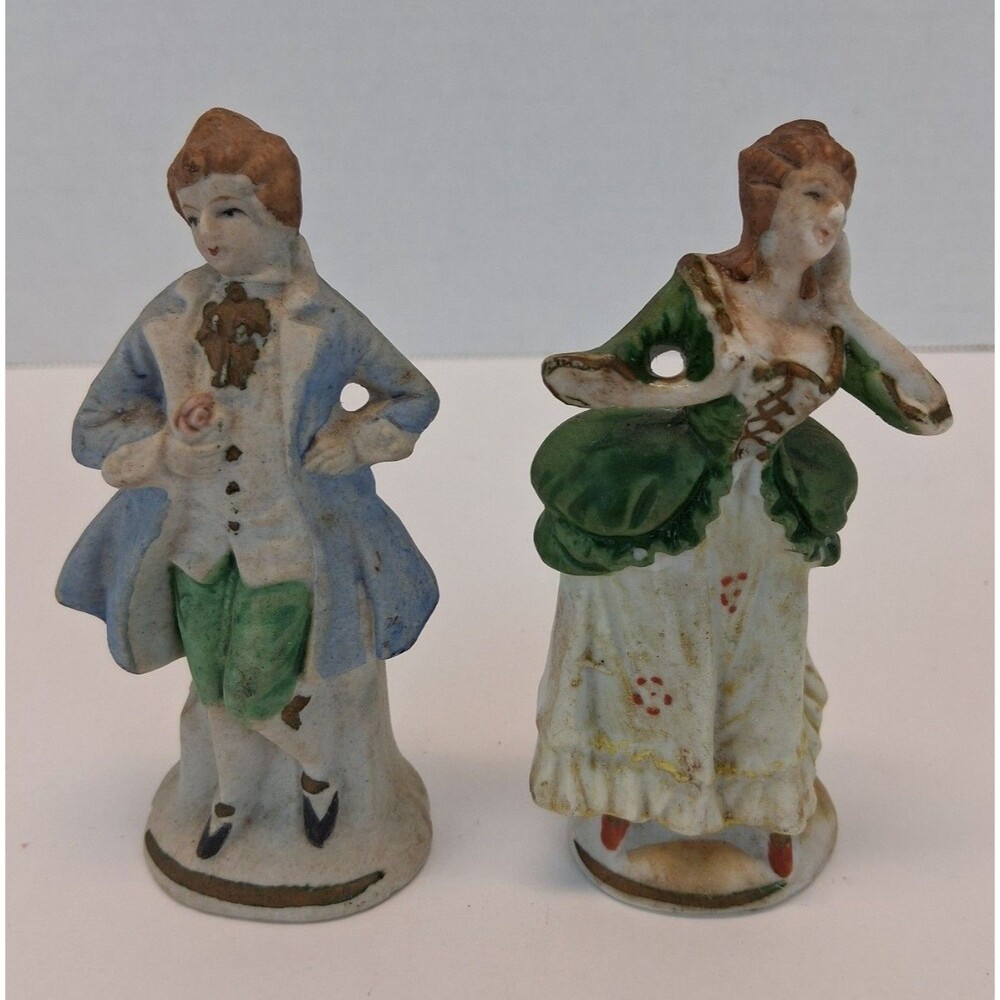 VTG Occupied Japan Porcelain Colonial Couple Figurines 4" Hand Painted 1947-1952